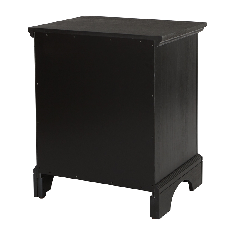 Farmhouse Basics 2 Drawer Nightstand with Tray in Wood Rustic Black Finish