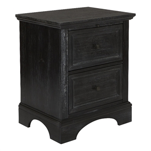 Farmhouse Basics 2 Drawer Nightstand with Tray in Wood Rustic Black Finish