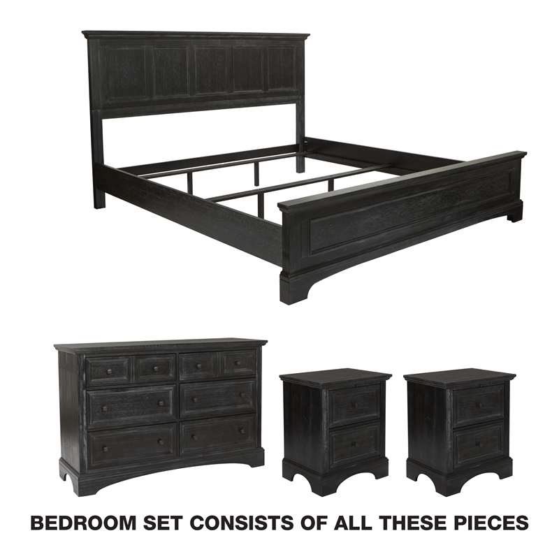 Farmhouse Basics 4 PC King Bedroom Set in Rustic Black
