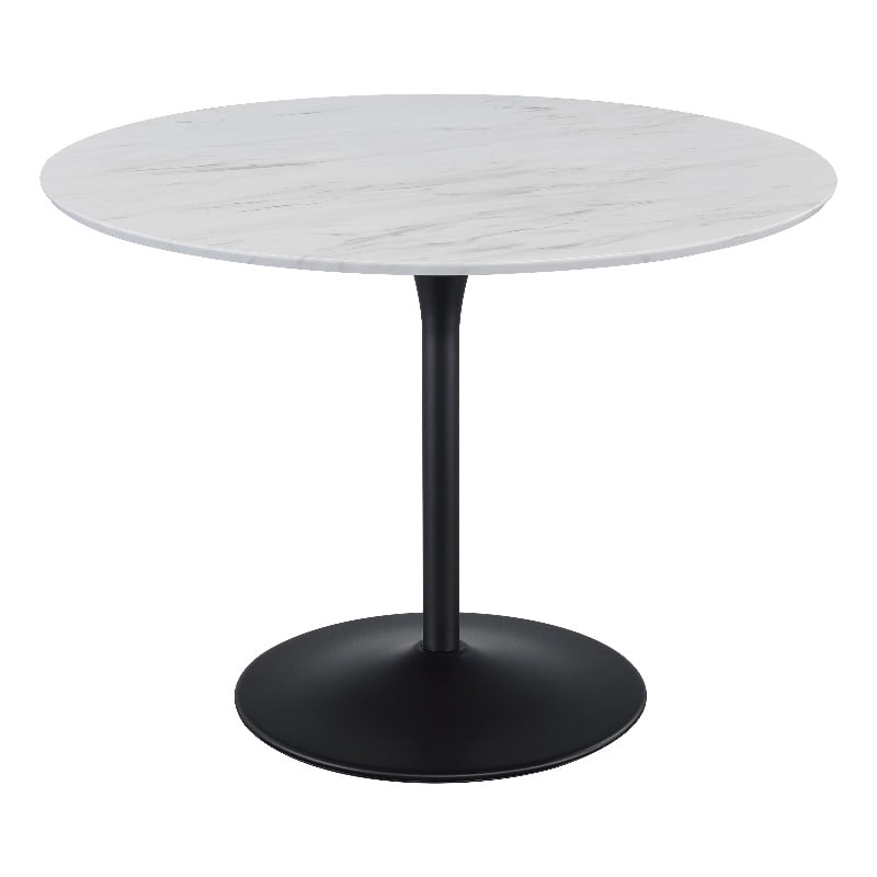 Flower Dining Table with White Faux Marble Top and Black Base
