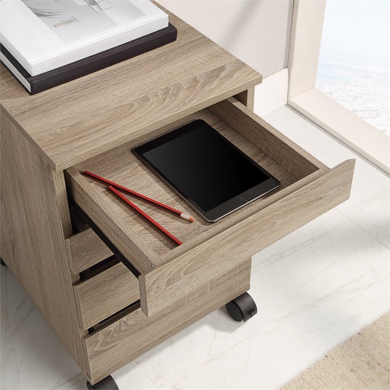 Holly 4-Drawer Mobile Storage Cart in Engineered Wood River Oak Finish
