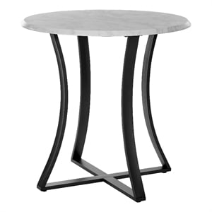 Metro 36&quot  Faux White Marble Top Dining Table in Black Metal Base