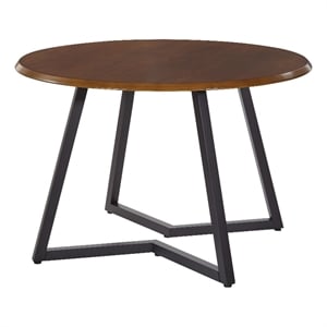 Metro 45&quot Round Dining Table with Oak Veneer Top and Black Metal Base