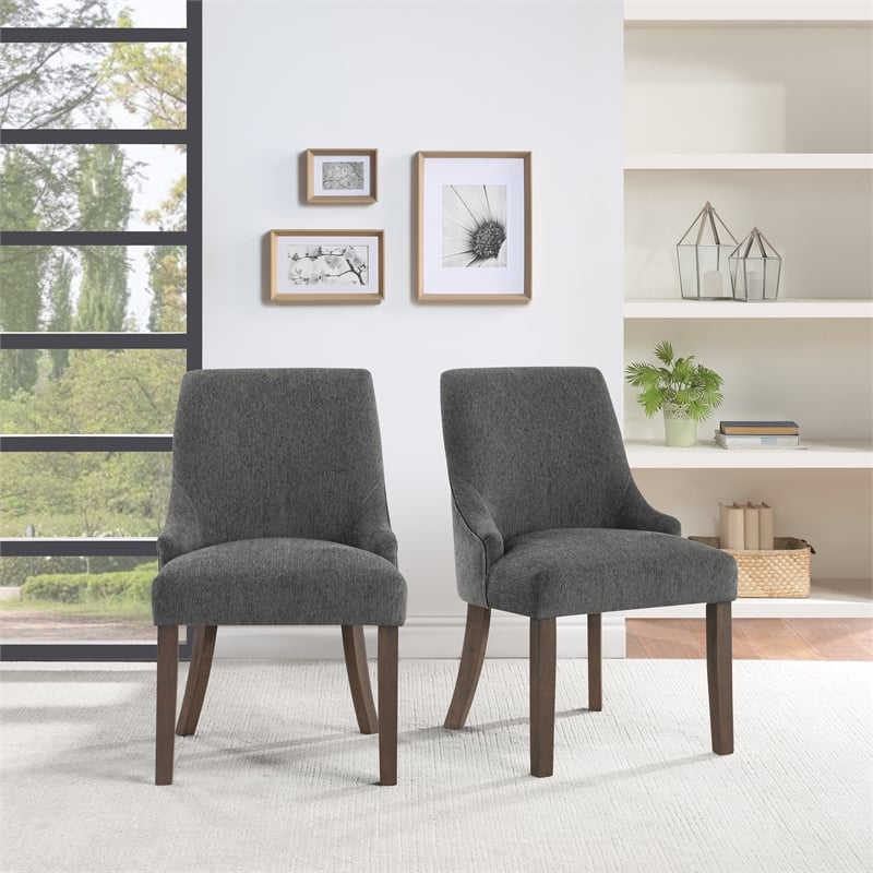 Leona Dining Chair In Charcoal Fabric with Grey Brushed Leg Finish - 2-Pack