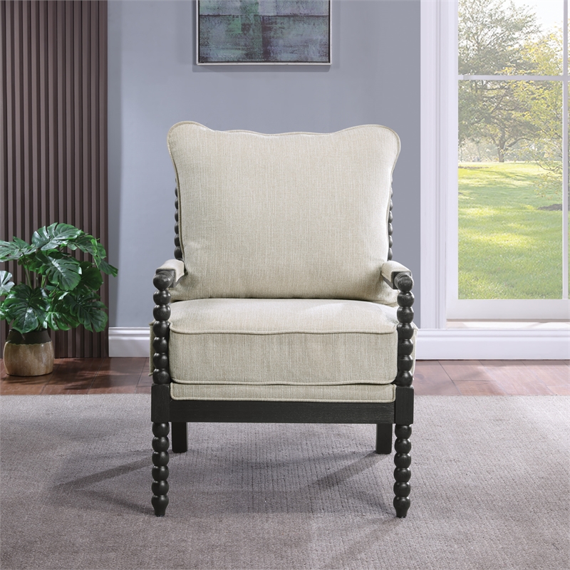 Eliza Spindle Chair in Linen Beige Fabric