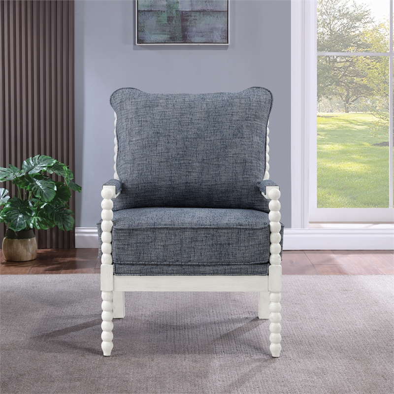 Kaylee Spindle Chair in Indigo Fabric with Antique White Frame