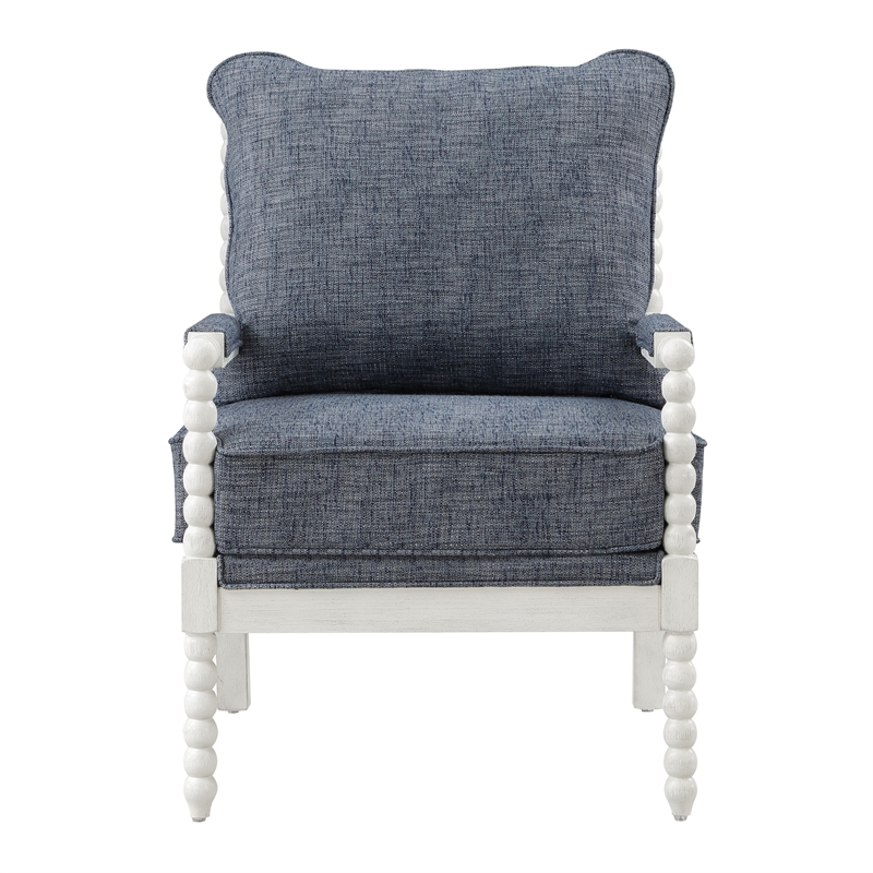 Kaylee Spindle Chair in Indigo Fabric with Antique White Frame