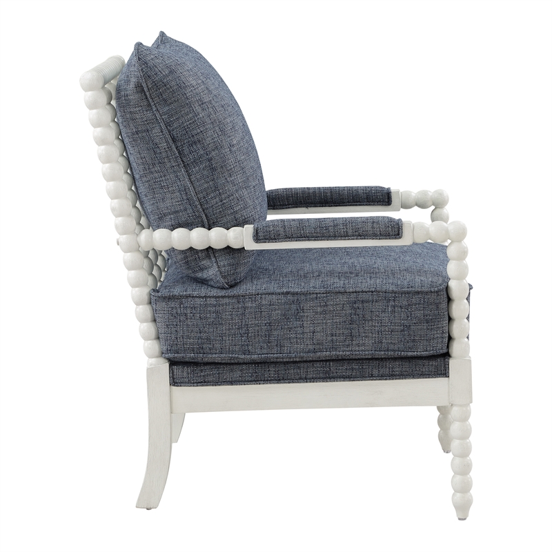 Kaylee Spindle Chair in Indigo Fabric with Antique White Frame