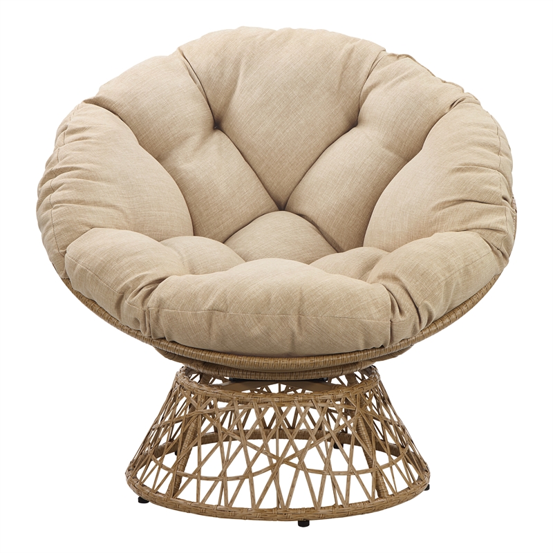 Papasan Chair- Cream Round Pillow Cushion Fabric- Natural Wicker Weave