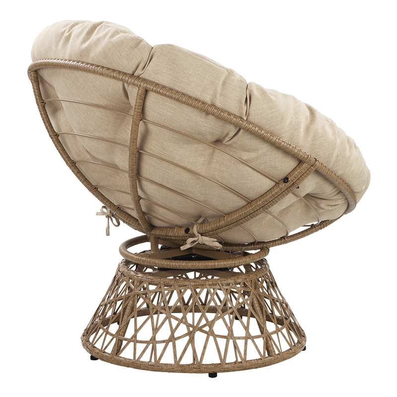 Papasan Chair- Cream Round Pillow Cushion Fabric- Natural Wicker Weave