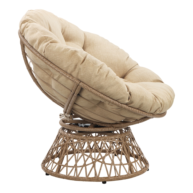 Papasan Chair- Cream Round Pillow Cushion Fabric- Natural Wicker Weave