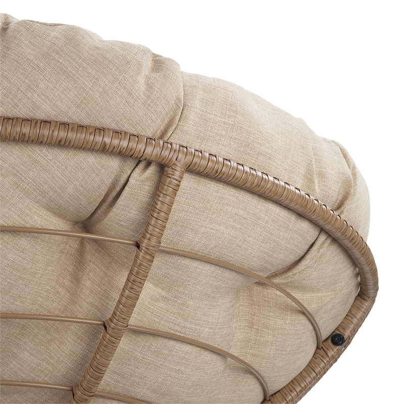 Papasan Chair- Cream Round Pillow Cushion Fabric- Natural Wicker Weave
