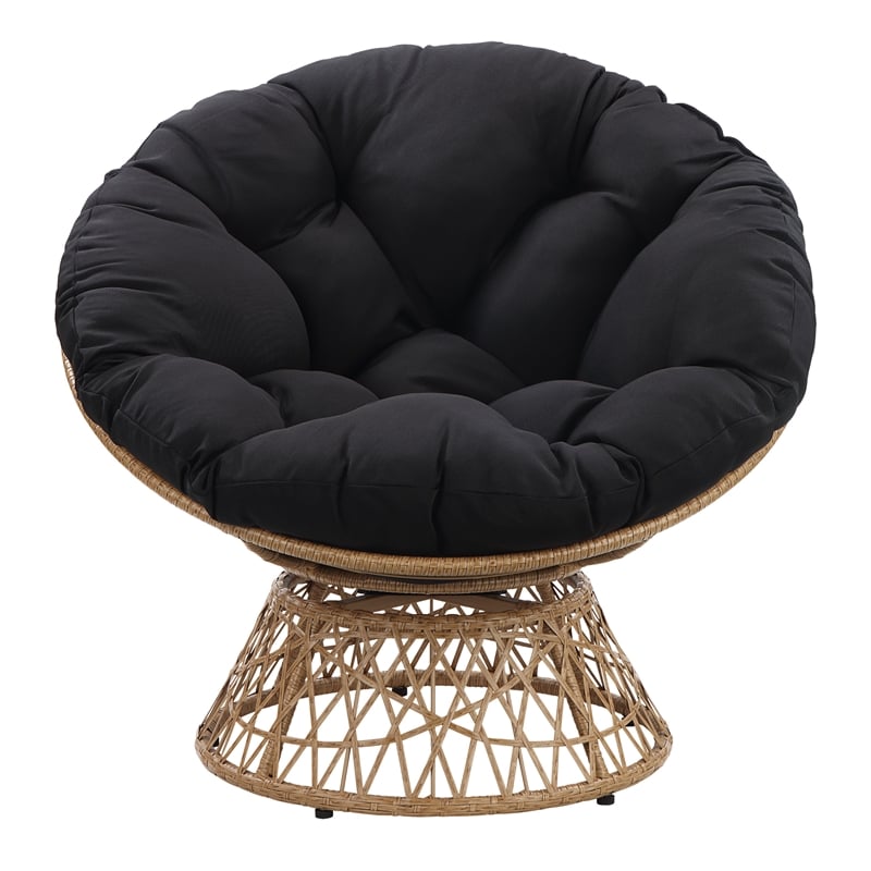 Papasan Chair- Black Round Pillow Cushion Fabric - Natural Wicker Weave