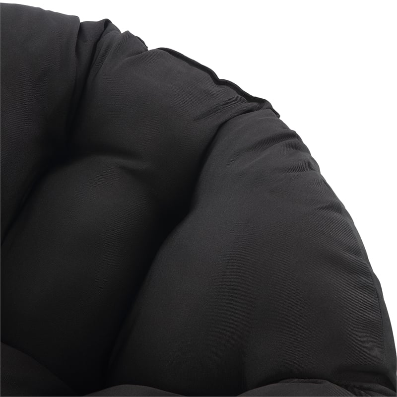 Papasan Chair- Black Round Pillow Cushion Fabric - Natural Wicker Weave