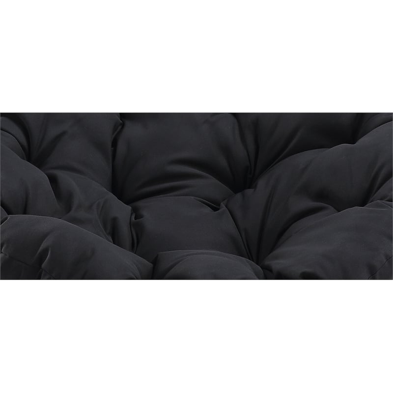 Papasan Chair- Black Round Pillow Cushion Fabric - Natural Wicker Weave