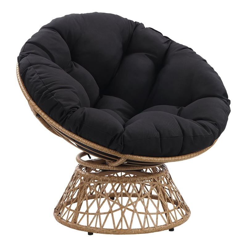Papasan Chair- Black Round Pillow Cushion Fabric - Natural Wicker Weave