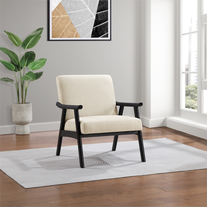 Weldon Armchair in Linen White Fabric with Black Finished Frame
