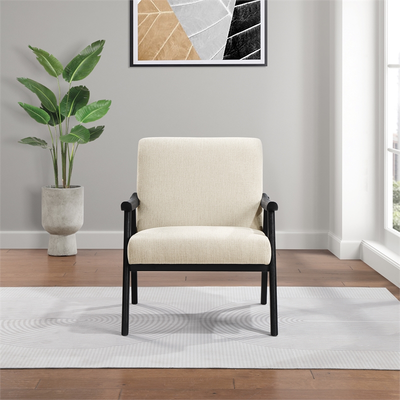 Weldon Armchair in Linen White Fabric with Black Finished Frame