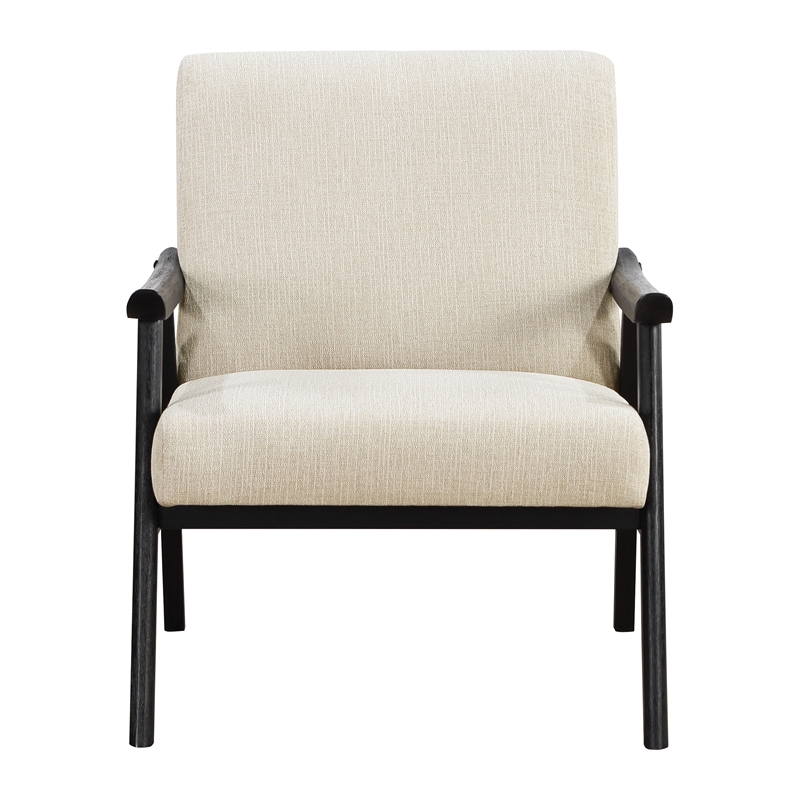 Weldon Armchair in Linen White Fabric with Black Finished Frame