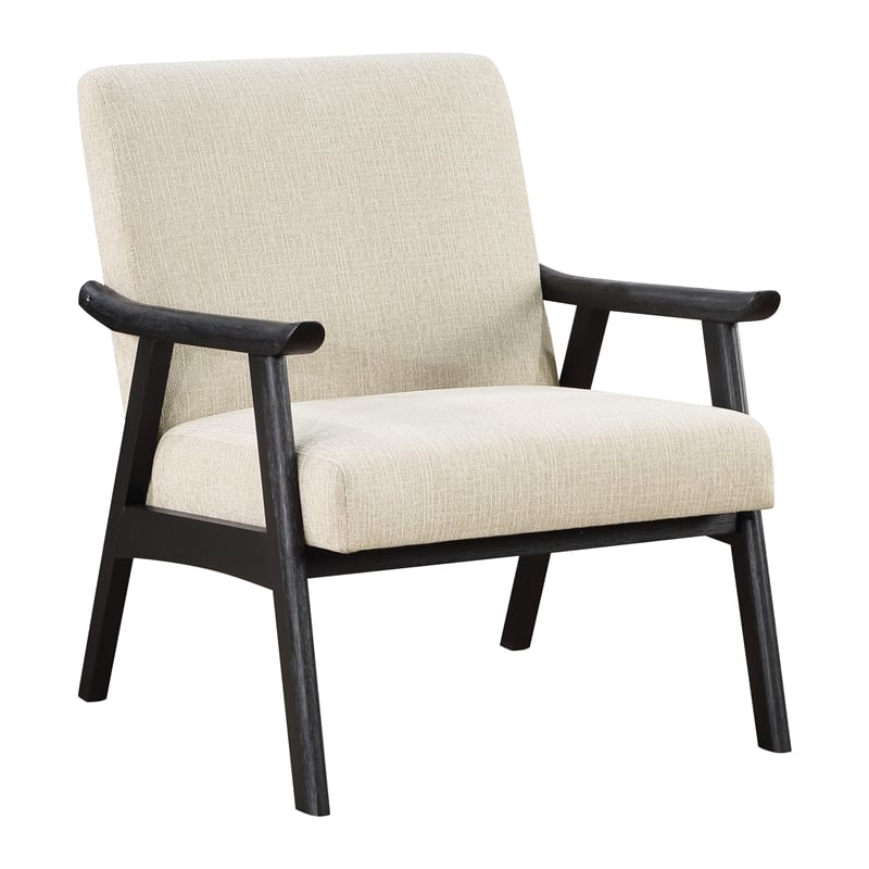 Weldon Armchair in Linen White Fabric with Black Finished Frame