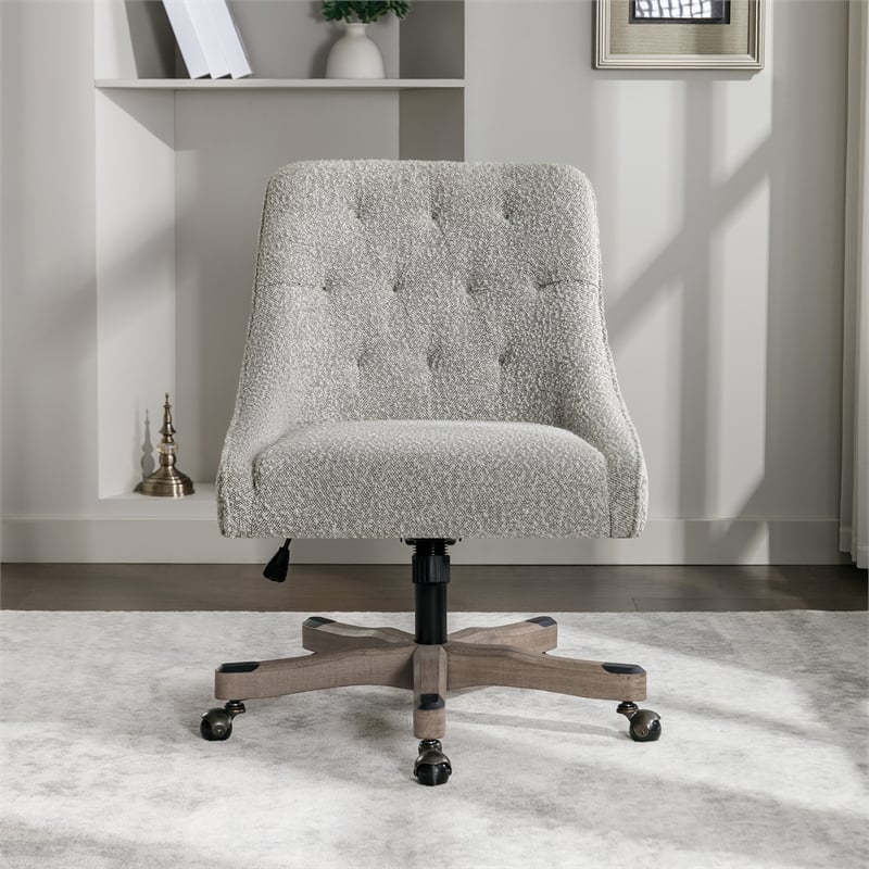 Tindal Office Chair-Salt and Pepper Gray Boucle Fabric Rustic Wood Base