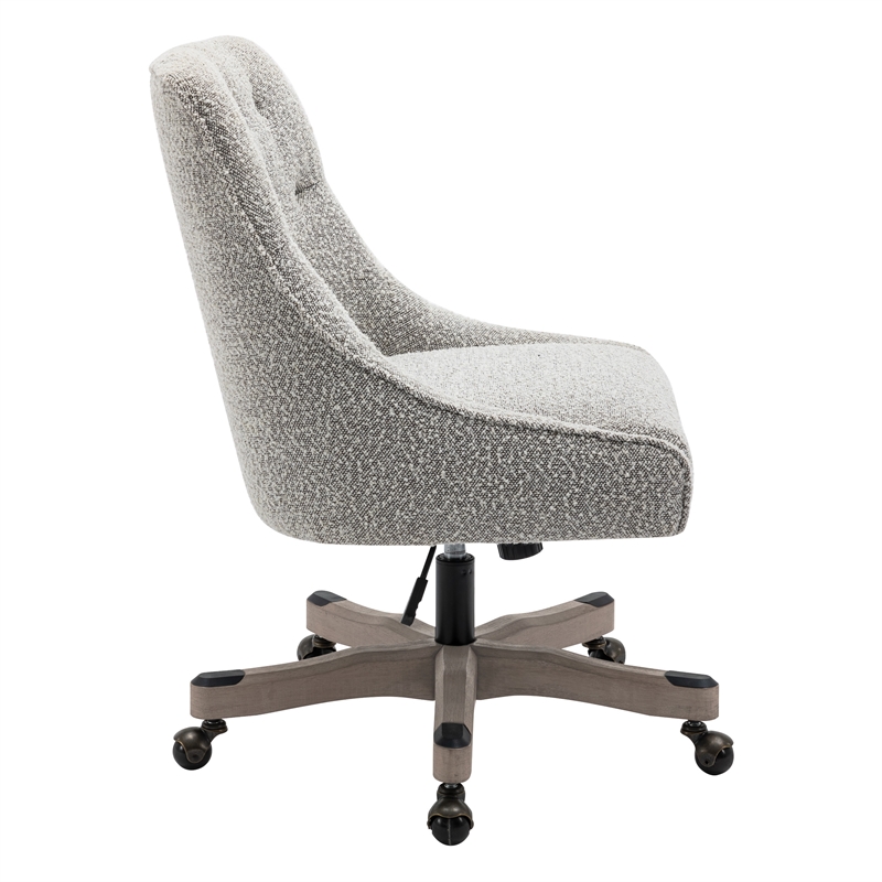 Tindal Office Chair-Salt and Pepper Gray Boucle Fabric Rustic Wood Base