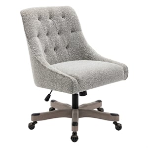 Tindal Office Chair-Salt and Pepper Gray Boucle Fabric Rustic Wood Base