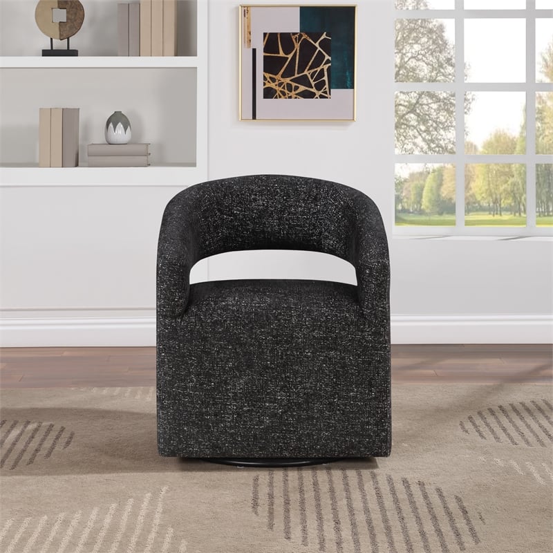 Devin Swivel Chair in Midnight Black Fabric