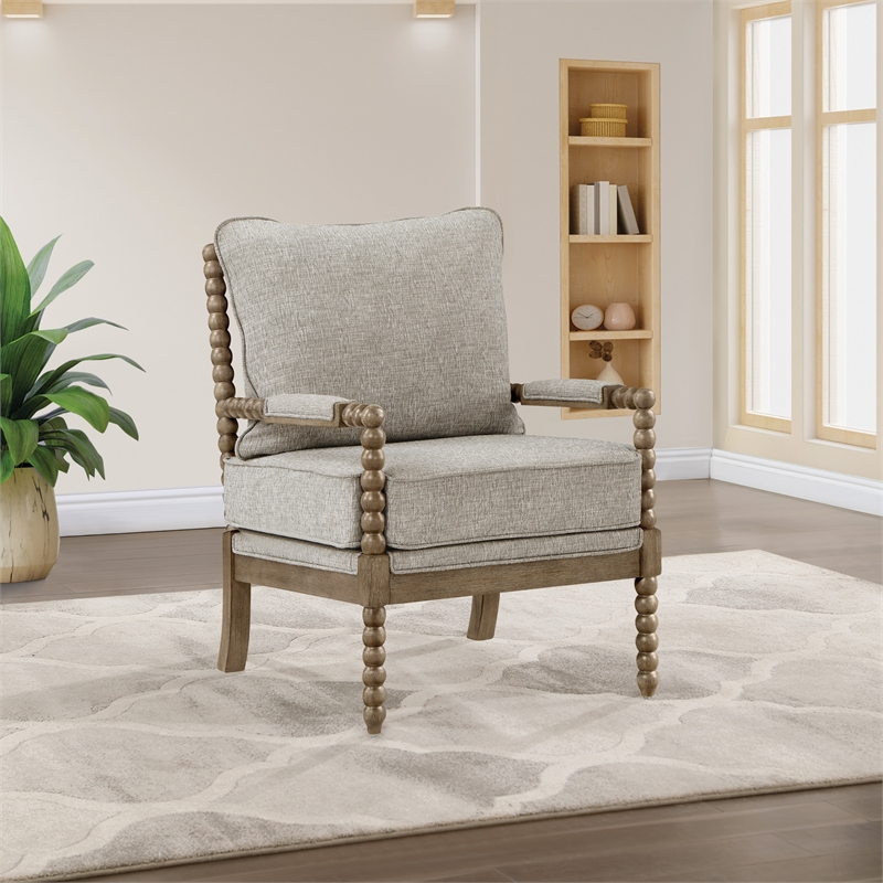 Fletcher Spindle Chair in Fog Brown Fabric with Rustic Brown Finish