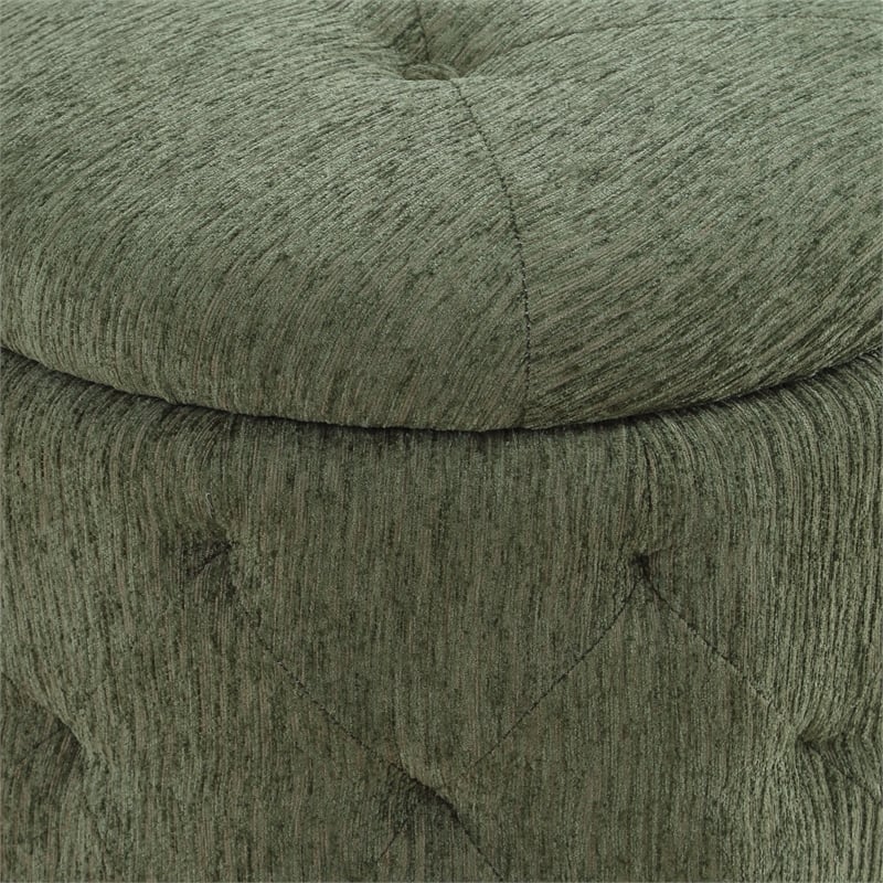 Erindale Round Storage Ottoman in Pine Green Fabric