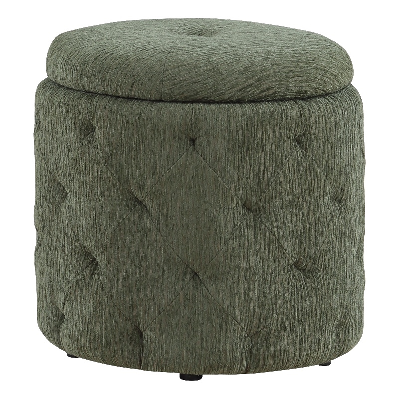 Erindale Round Storage Ottoman in Pine Green Fabric