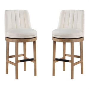 Rowan 2-Pack Swivel Barstool in Linen White Fabric  with Medium Oak legs