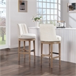 Rowan 2-Pack Swivel Barstool in Linen White Fabric  with Medium Oak legs