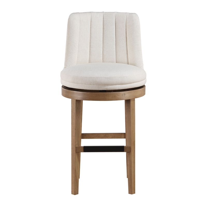 Rowan 2-Pack Swivel Barstool in Linen White Fabric  with Medium Oak legs