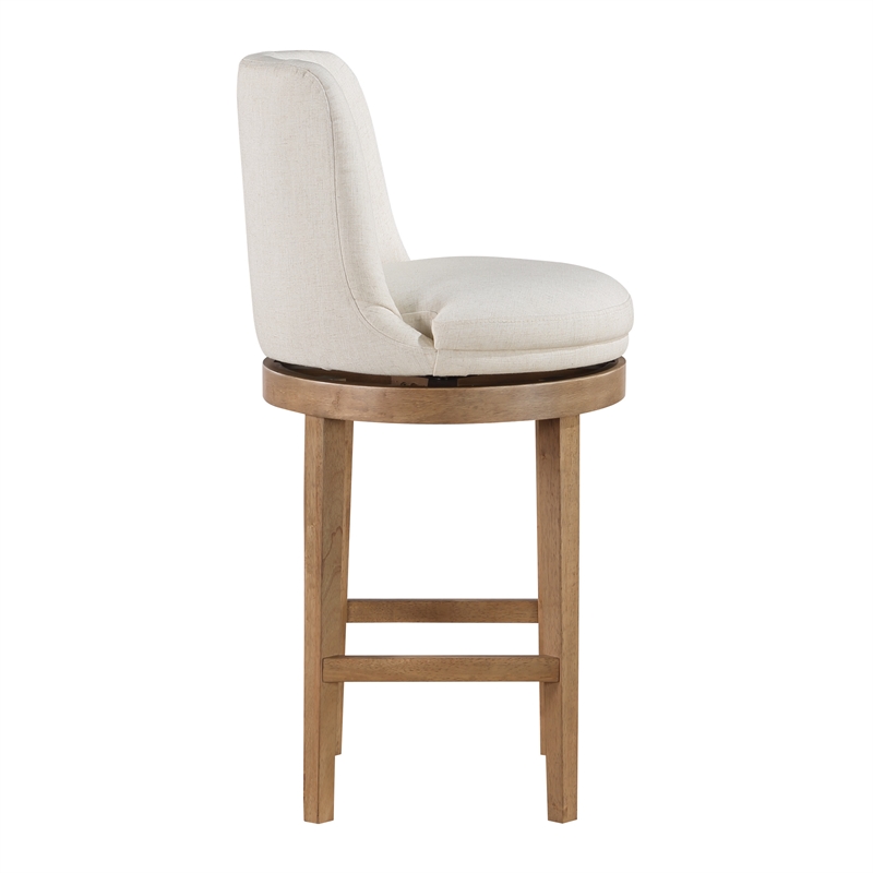 Rowan 2-Pack Swivel Barstool in Linen White Fabric  with Medium Oak legs