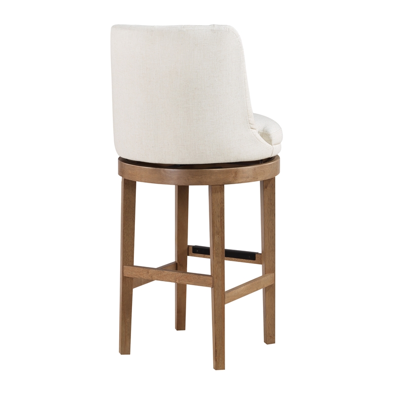 Rowan 2-Pack Swivel Barstool in Linen White Fabric  with Medium Oak legs