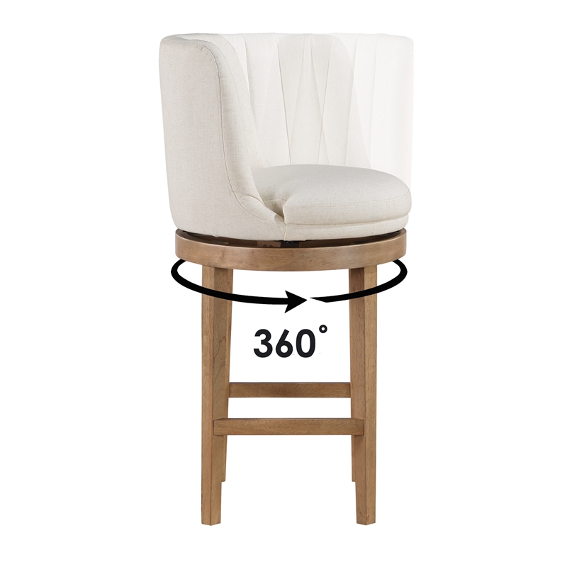 Rowan 2-Pack Swivel Barstool in Linen White Fabric  with Medium Oak legs