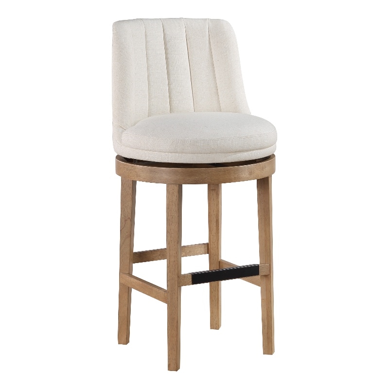 Rowan 2-Pack Swivel Barstool in Linen White Fabric  with Medium Oak legs