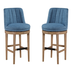 Rowan 2-Pack Swivel Barstool in Navy Fabric with Medium Oak legs