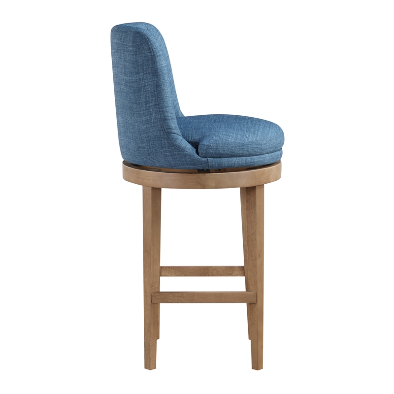 Rowan 2-Pack Swivel Barstool in Navy Fabric with Medium Oak legs