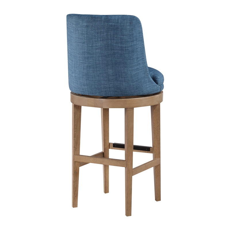 Rowan 2-Pack Swivel Barstool in Navy Fabric with Medium Oak legs