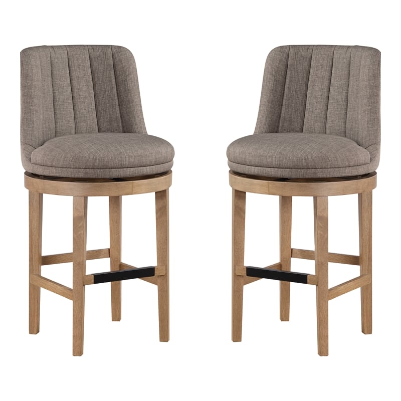 Rowan 2-Pack Swivel Barstool in Cement Gray Fabric with Medium Oak legs