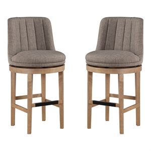 Rowan 2-Pack Swivel Barstool in Cement Gray Fabric with Medium Oak legs