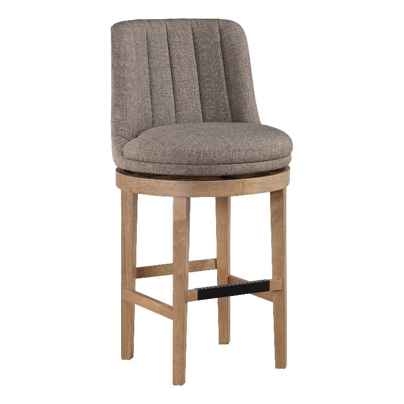 Rowan 2-Pack Swivel Barstool in Cement Gray Fabric with Medium Oak legs