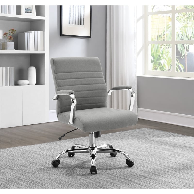 Mid-Back Office Chair with Padded armrests in Gray Fabric