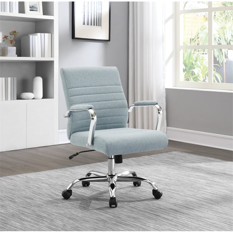 Mid-Back Office Chair with Padded Armrest  in Blue Fabric