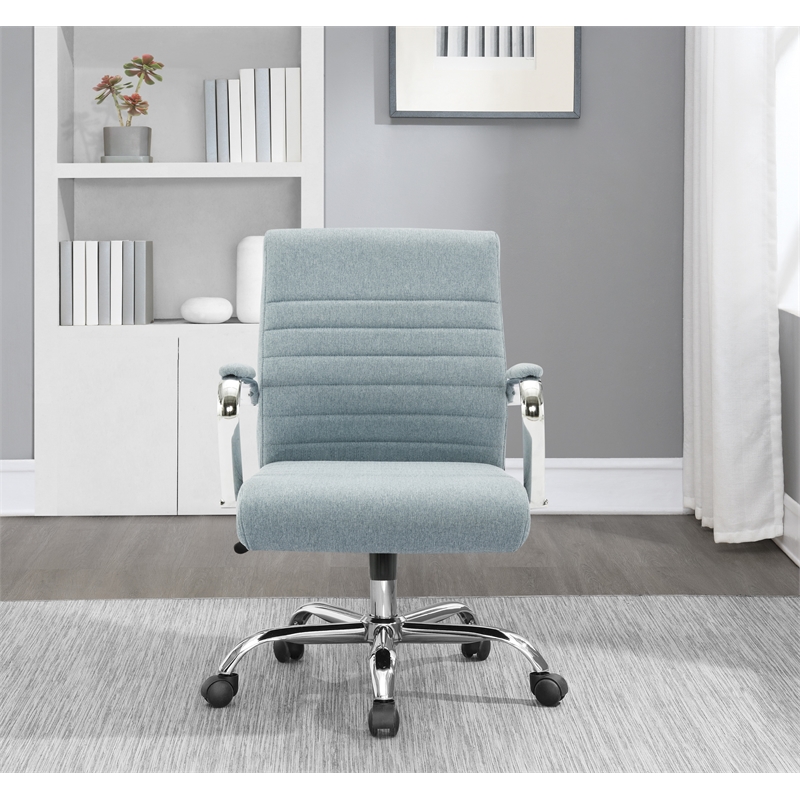 Mid-Back Office Chair with Padded Armrest  in Blue Fabric