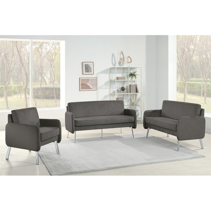 Lounge Sofa in Charcoal Fabric with Chrome Legs