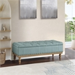 Landis Storage Bench in Sea Blue Fabric and Brushed Legs