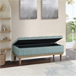 Landis Storage Bench in Sea Blue Fabric and Brushed Legs
